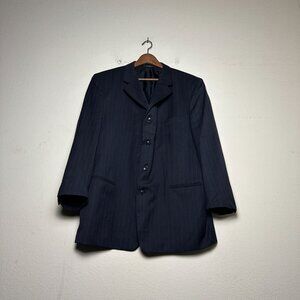 Linea Uomo Blazer Coat Jacket Men 48R Navy Blue Wool Pinstripe Formal Minimal